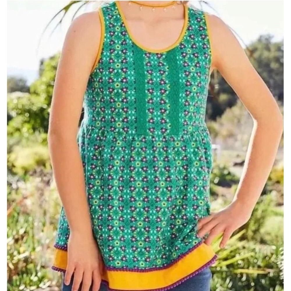 NWT Matilda Jane 435 Girls 10 Colorful Arrays Tank Top Teal Floral Lace Pom Pom